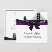 San Fran skyline geëtst BW SQ Paarse bruiloft Kaart (Voorkant / Achterkant)