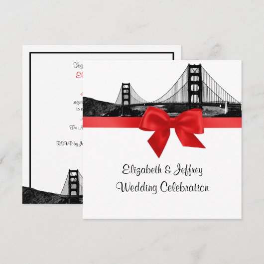 San Fran skyline geëtst BW SQ rode bruiloft Kaart (Voorkant / Achterkant)