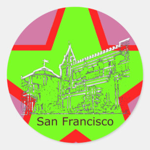 San Francisco 1986 art The MUSEUM Zazzle Drawing Ronde Sticker