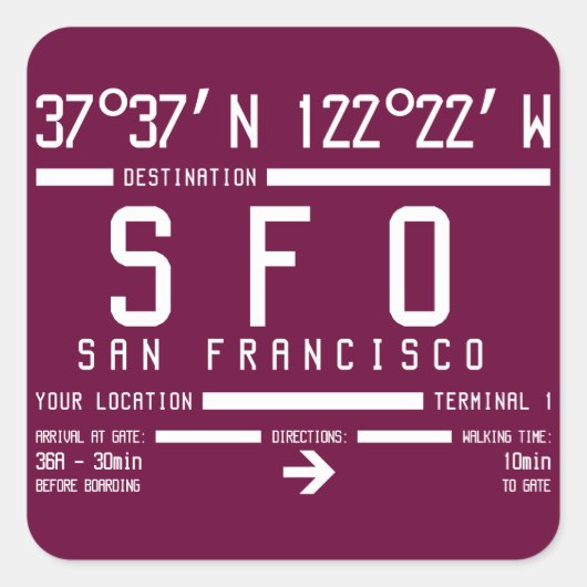 San Francisco Airport Code Vierkante Sticker (Voorkant)