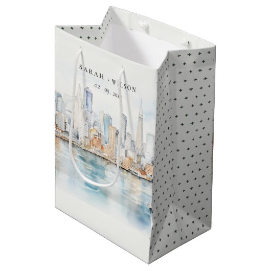 San Francisco Aquarel Landschap Bruiloft Medium Cadeauzakje (Voorkant Gekanteld)