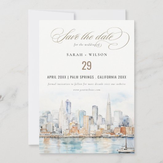San Francisco Aquarel Landschap Bruiloft Save The Date (Voorkant)