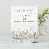 San Francisco Aquarel Landschap Bruiloft Save The Date (Staand voorkant)