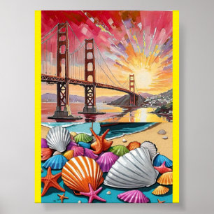 San Francisco Aquarel Schilderij, Golden Gate Brug Poster