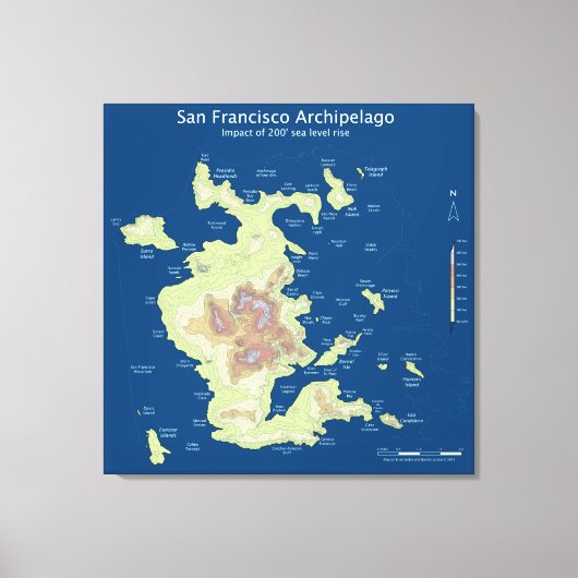 San Francisco Archipel, 200 'zee niveau stijging 3 Canvas Afdruk (Voorkant)