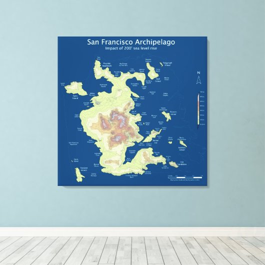 San Francisco Archipel, 200 'zee niveau stijging 3 Canvas Afdruk (Insitu (Houten vloer))