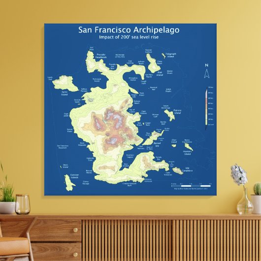 San Francisco Archipel, 200 'zee niveau stijging 3 Canvas Afdruk (Insitu (Woonkamer))