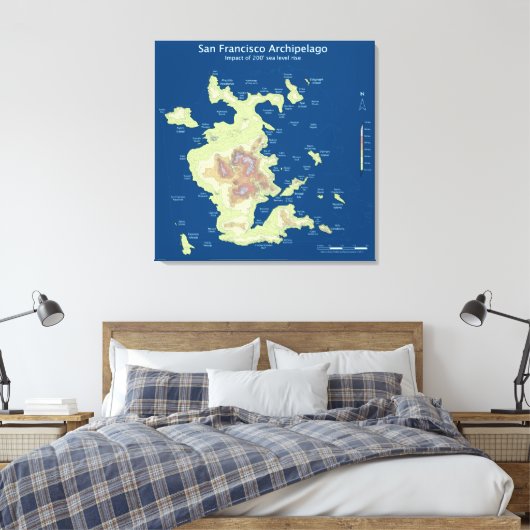 San Francisco Archipel, 200 'zee niveau stijging 3 Canvas Afdruk (Insitu (Slaapkamer))