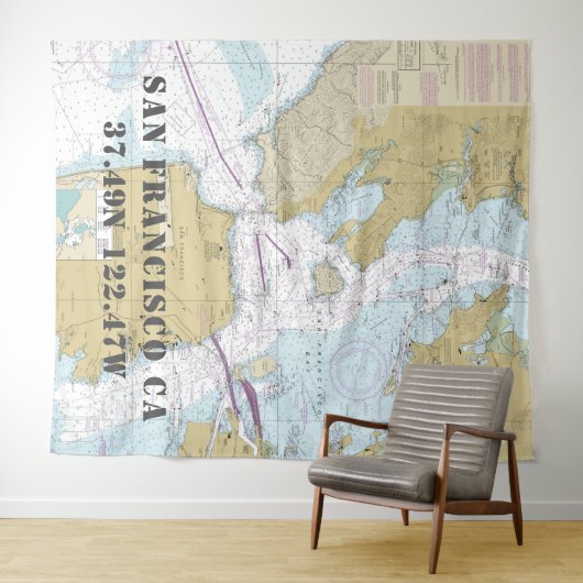 San Francisco Bay / Marin County CA Nautische kaar Wandkleed (In Situ (horizontaal))