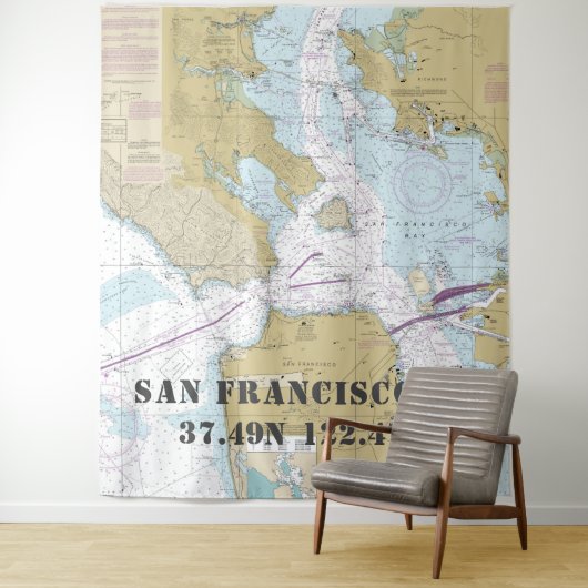 San Francisco Bay / Marin County CA Nautische kaar Wandkleed (In situ)
