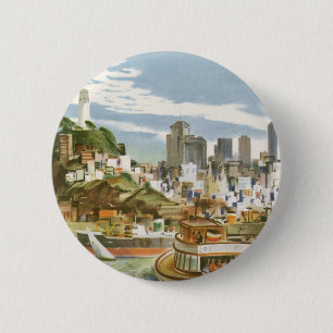 San Francisco Bay Travel Poster Ferryboat Ronde Button 5,7 Cm