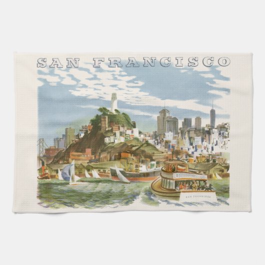  San Francisco Bay Travel Poster Ferryboat Theedoek (Horizontaal)