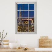 San Francisco bij Night Faux Fake White Window Poster (Keuken)