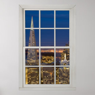 San Francisco bij Night Faux Fake White Window Poster