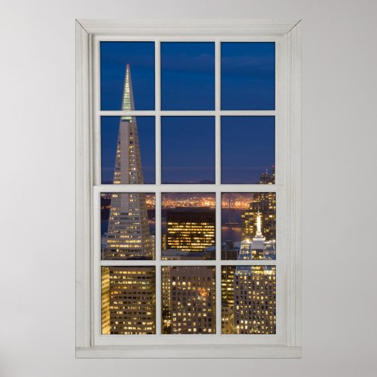 San Francisco bij Night Faux Fake White Window Poster (Voorkant)