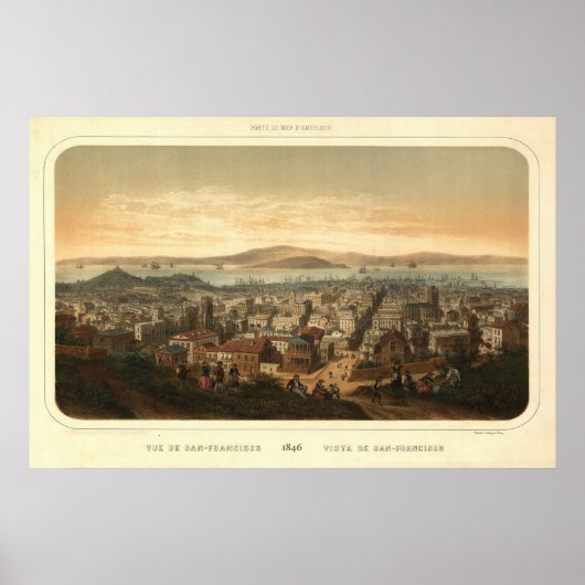 San Francisco Birdseye Panoramic Map 1846 Poster (Voorkant)