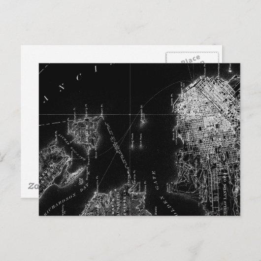San Francisco Black en White Map Briefkaart (Voorkant / Achterkant)