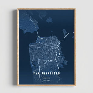 San Francisco Blauwdruk Plattegrond Muurkunst Post Poster