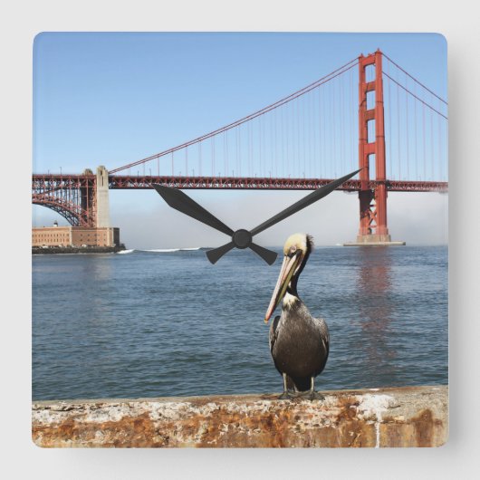 San Francisco Bridge Pelican Vierkante Klok (Voorkant)