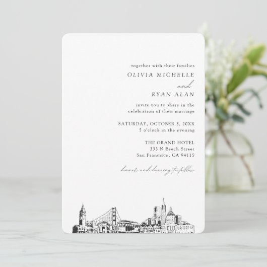 San Francisco bruiloft elegante skyline uitnodigin Kaart (Staand voorkant)