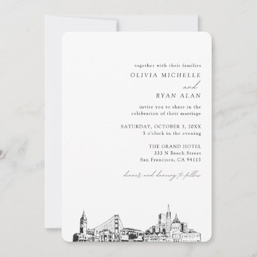 San Francisco bruiloft elegante skyline uitnodigin Kaart (Voorkant)