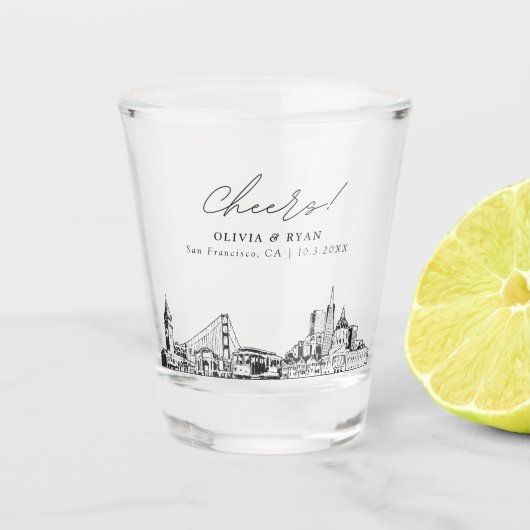San Francisco bruiloft gunst gepersonaliseerde pro Shot Glas (Voorkant)