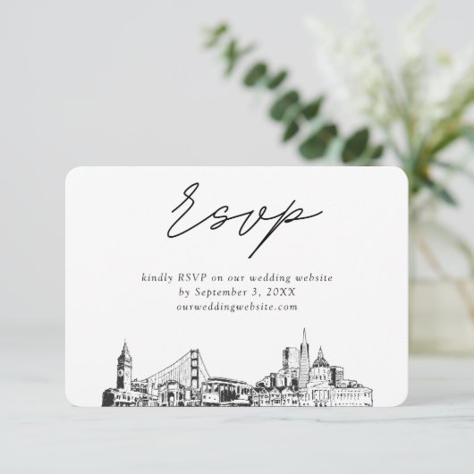 San Francisco Bruiloft Minimalistische Schets RSVP Informatiekaartje (Staand voorkant)