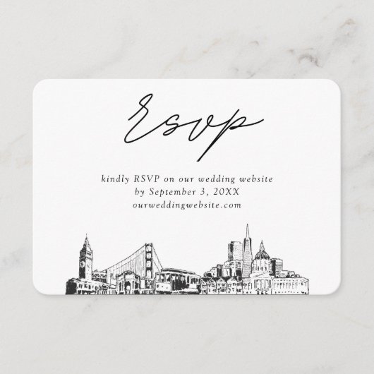 San Francisco Bruiloft Minimalistische Schets RSVP Informatiekaartje (Voorkant)