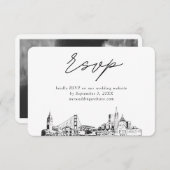 San Francisco Bruiloft Minimalistische Schets RSVP Informatiekaartje (Voorkant / Achterkant)