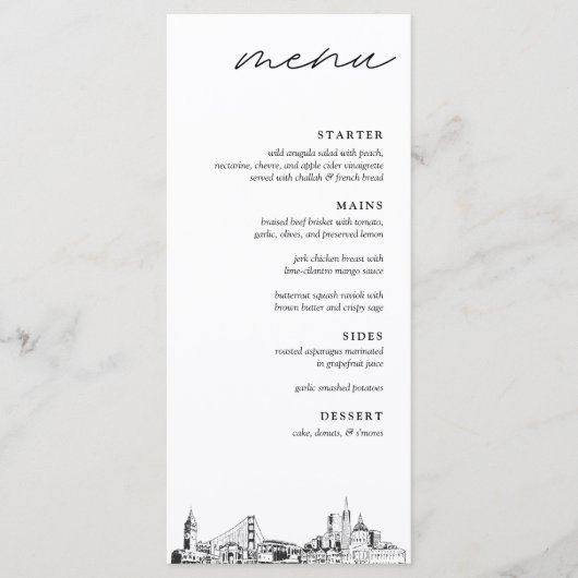 San Francisco Bruiloft Receptie Diner Menu (Voorkant)