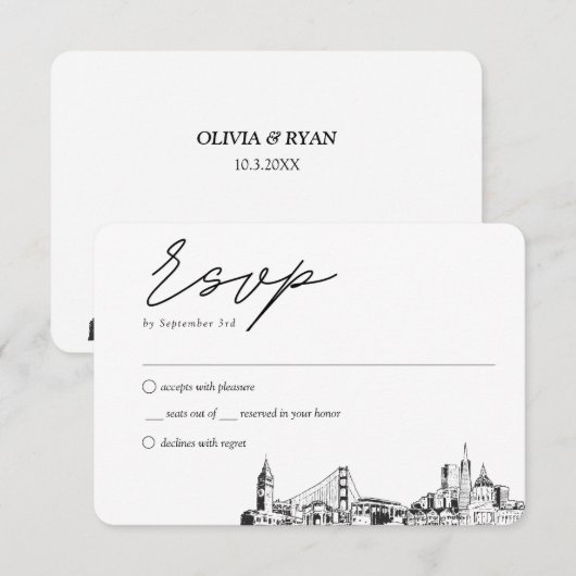 San Francisco Bruiloft Traditionele RSVP Informatiekaartje (Voorkant / Achterkant)
