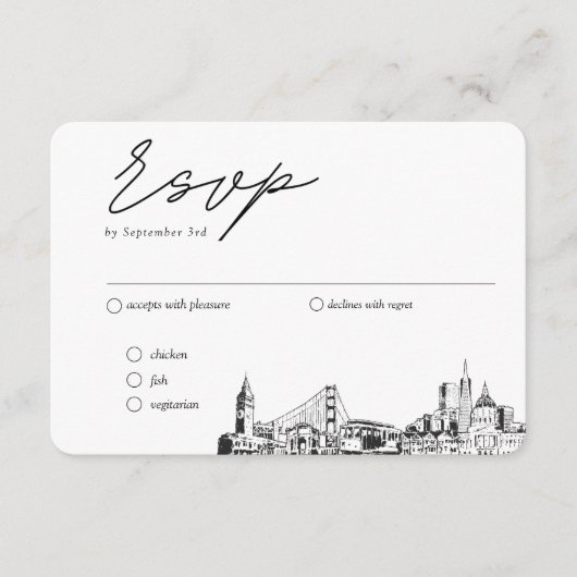 San Francisco Bruiloft Traditionele RSVP Maaltijd  Informatiekaartje (Voorkant)