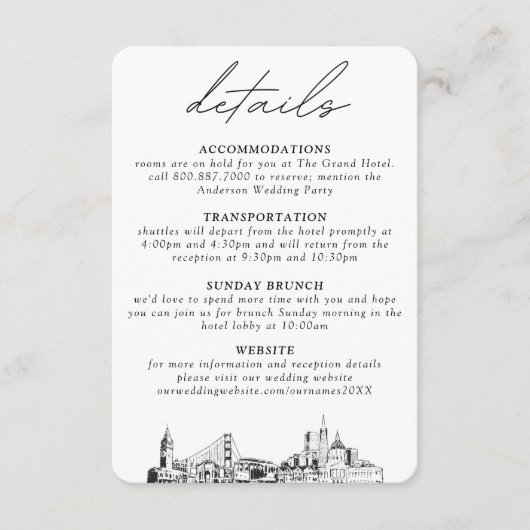 San Francisco bruiloft verticale details Informatiekaartje (Voorkant)