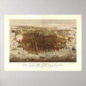 San Francisco CA 1878 Antiek Panorama Poster (Voorkant)