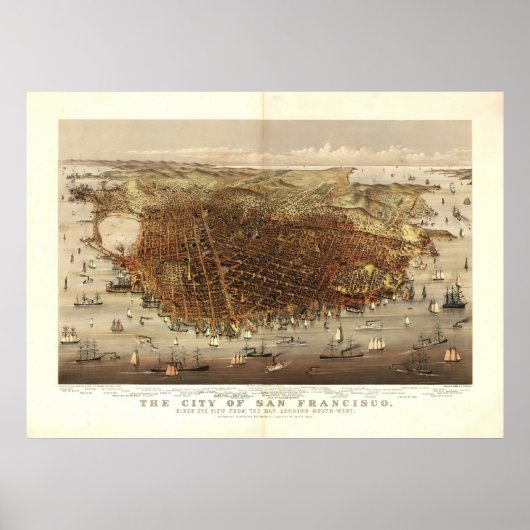 San Francisco CA 1878 Antiek Panorama Poster (Voorkant)
