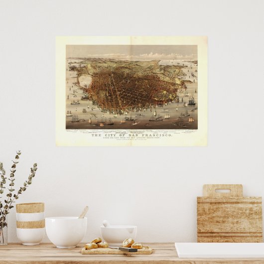 San Francisco CA 1878 Antiek Panorama Poster (Keuken)