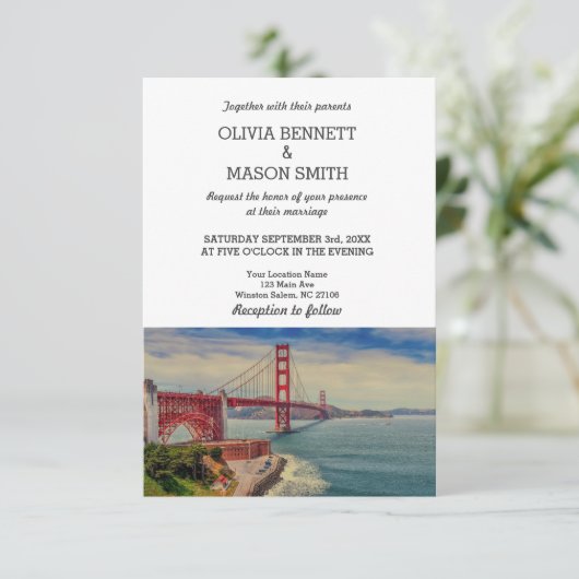 San Francisco CA Golden Gate Br Wedding Uitnodigin Kaart (Staand voorkant)