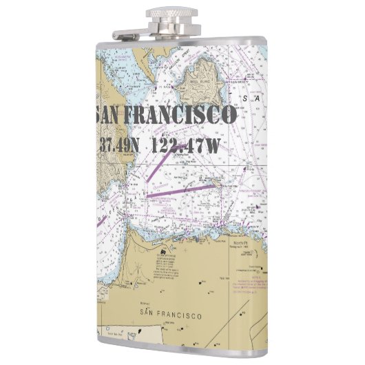 San Francisco CA Latitude Lengtegraad Nautisch Heupfles (Links)