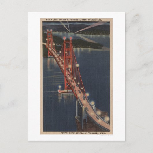 San Francisco, CA - Nacht Uitzicht Golden Gate Briefkaart (Voorkant)