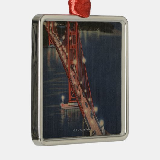 San Francisco, CA - Nacht Uitzicht Golden Gate Metalen Ornament (Rechts)