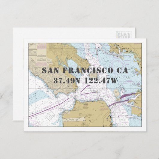 San Francisco CA Nautical Chart Latitude Longitude Briefkaart (Voorkant / Achterkant)