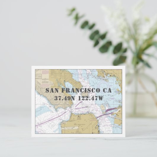 San Francisco CA Nautical Chart Latitude Longitude Briefkaart (Staand voorkant)
