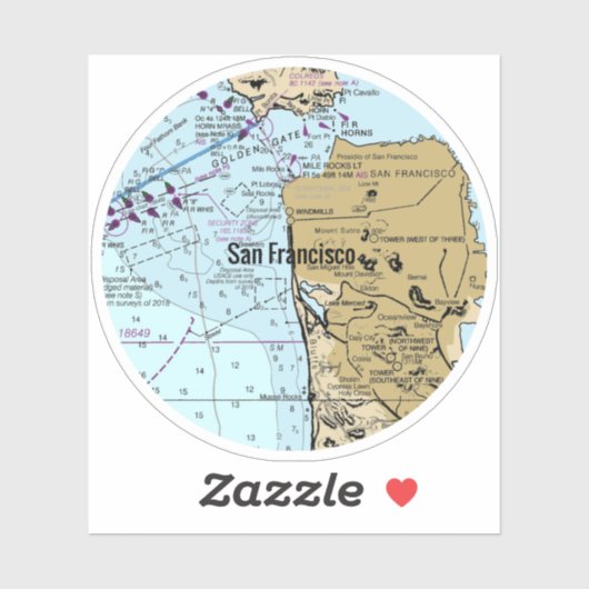 San Francisco CA Nautical Chart Sticker (Vel)