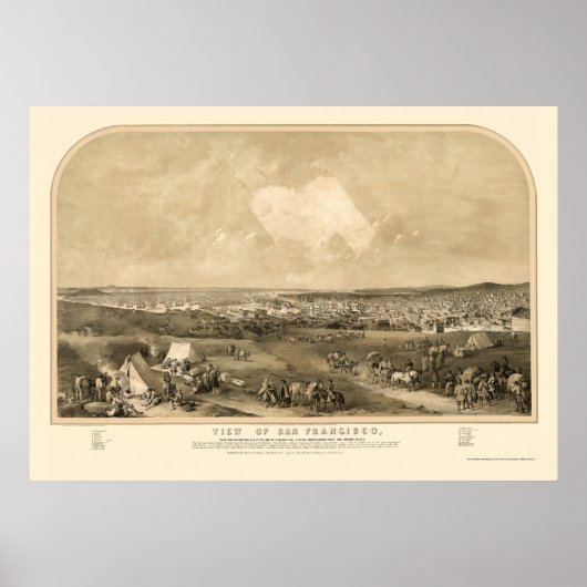San Francisco, CA Panoramic Map - 1851 Poster (Voorkant)