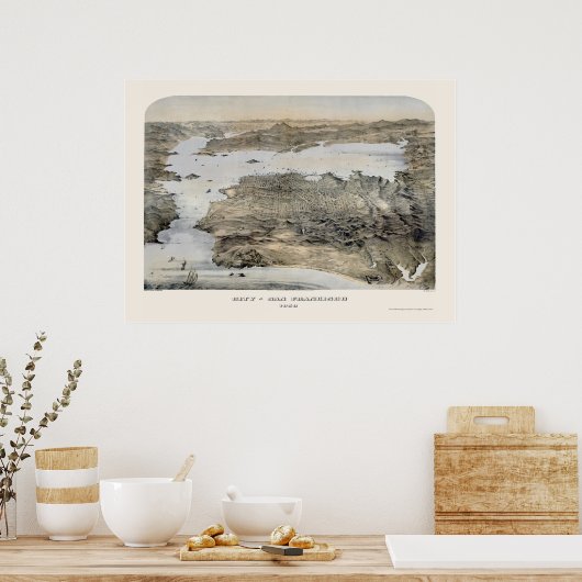 San Francisco, CA Panoramic Map - 1868 Poster (Keuken)