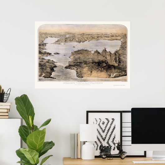 San Francisco, CA Panoramic Map - 1876 Poster (Thuiskantoor)