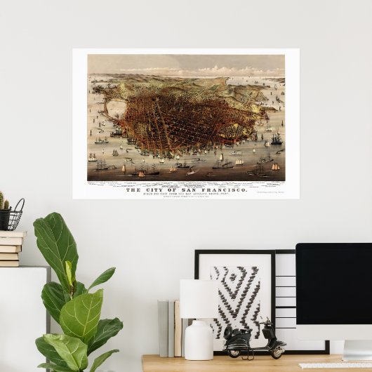 San Francisco, CA Panoramic Map - 1878 Poster (Thuiskantoor)