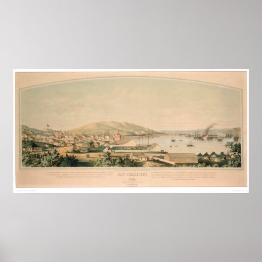 San Francisco, CA. Panoramische kaart 1849 (1626A) Poster (Voorkant)