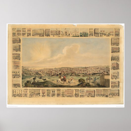 San Francisco, CA. Panoramische kaart 1860 (1162A) Poster (Voorkant)