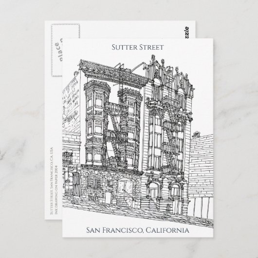 San Francisco, CA | Sutter Street Drawing Briefkaart (Voorkant / Achterkant)